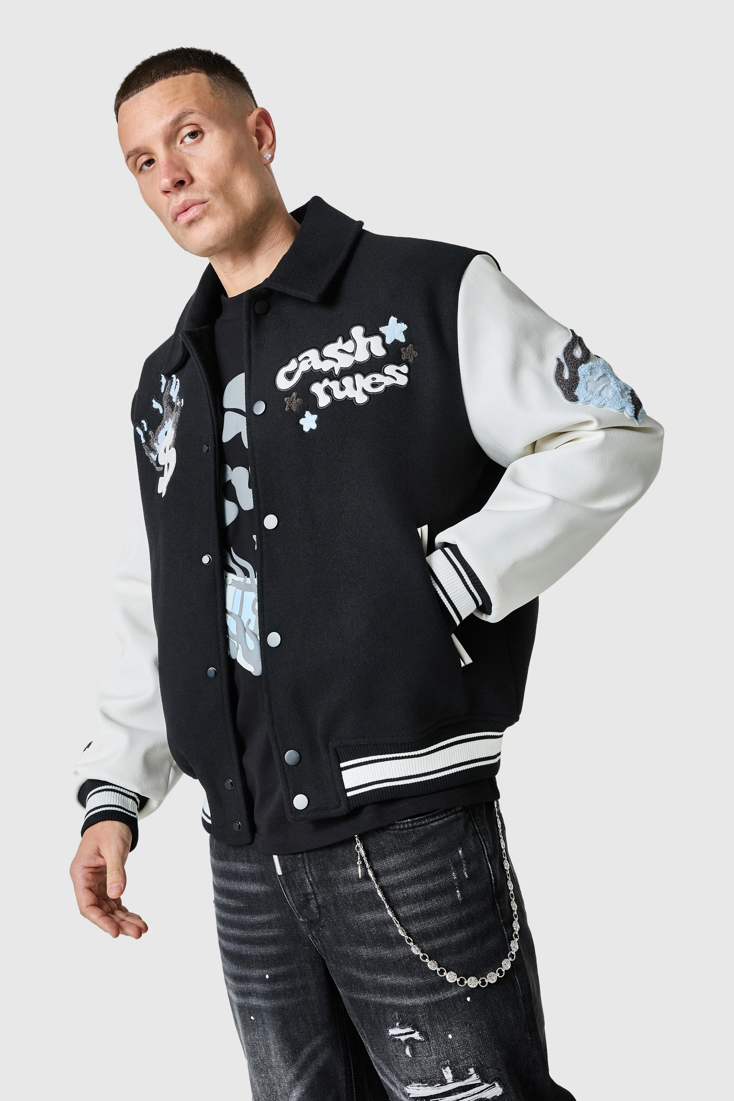 Cash Rules Varsity Jacket - Black - Image 4