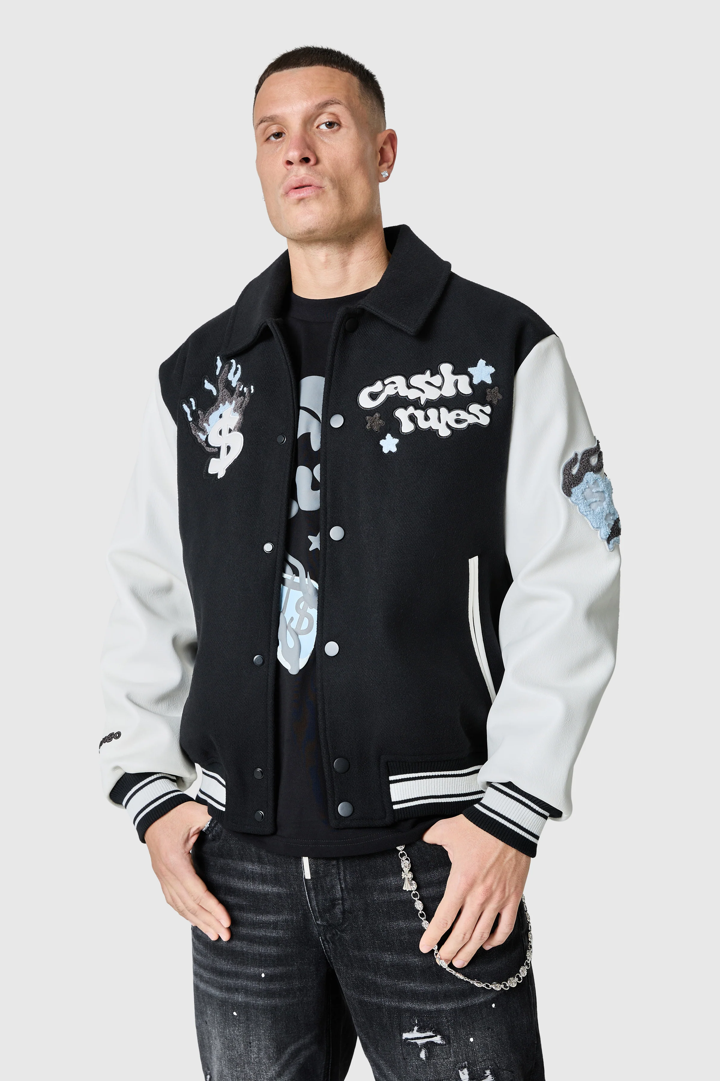 Cash Rules Varsity Jacket - Black - Image 6