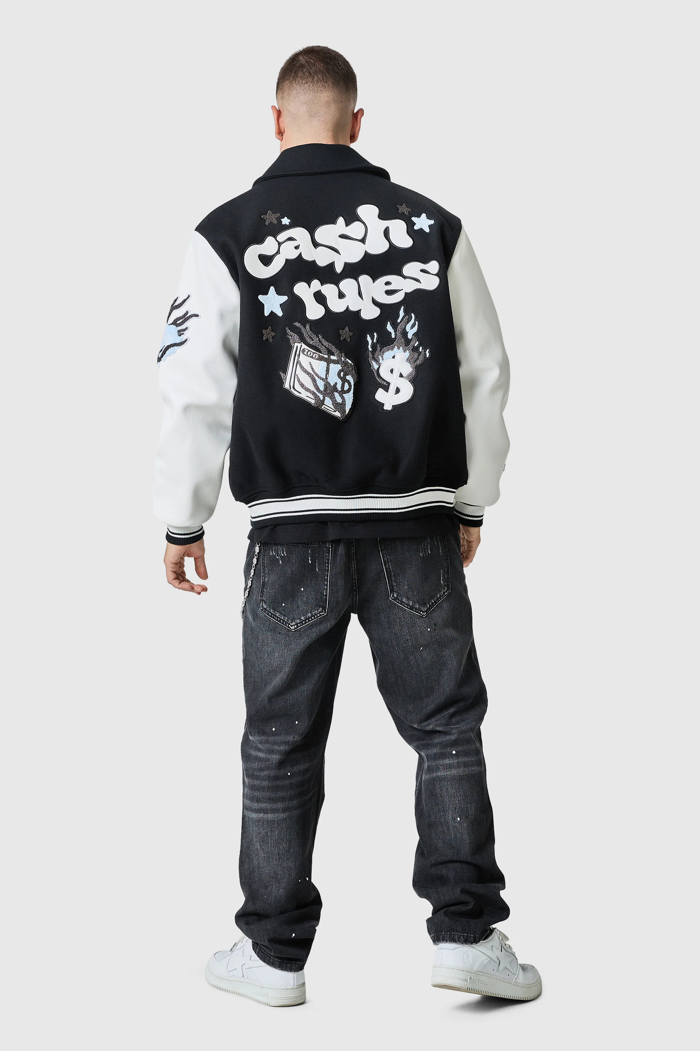 Cash Rules Varsity Jacket - Black - Image 7