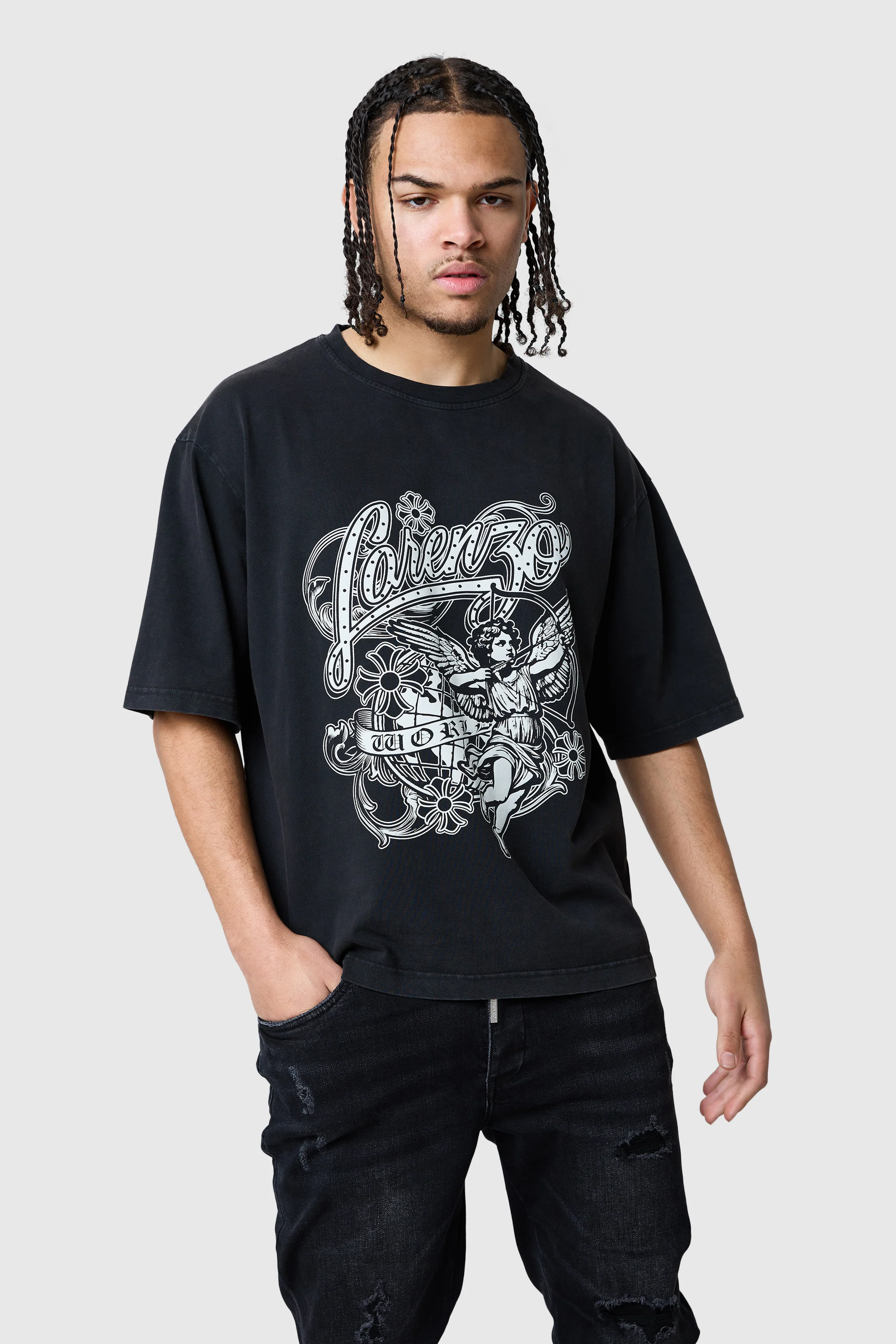 Cherub Tee - Black Acid Wash - Image 2