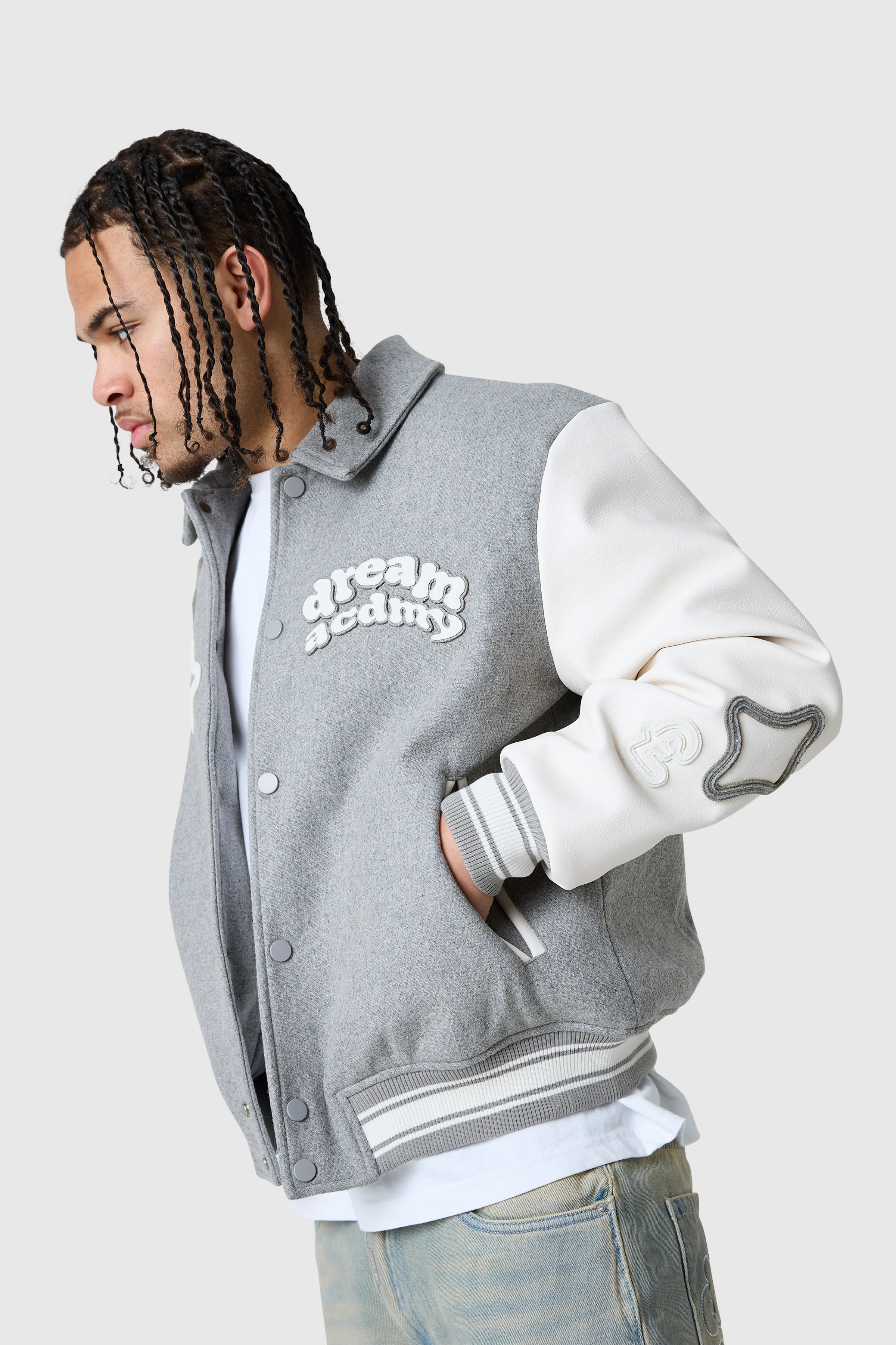 Dream Acdmy Varsity Jacket - Grey Marl - Image 7