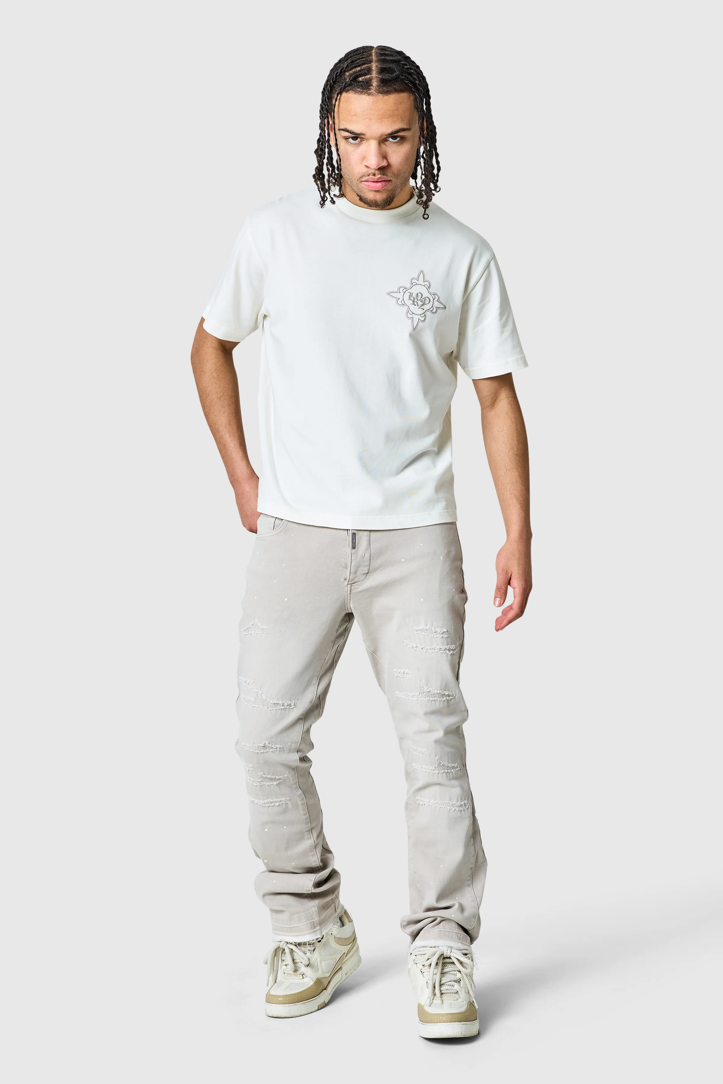 Oasis Flare Jean - Cream Grey - Image 7