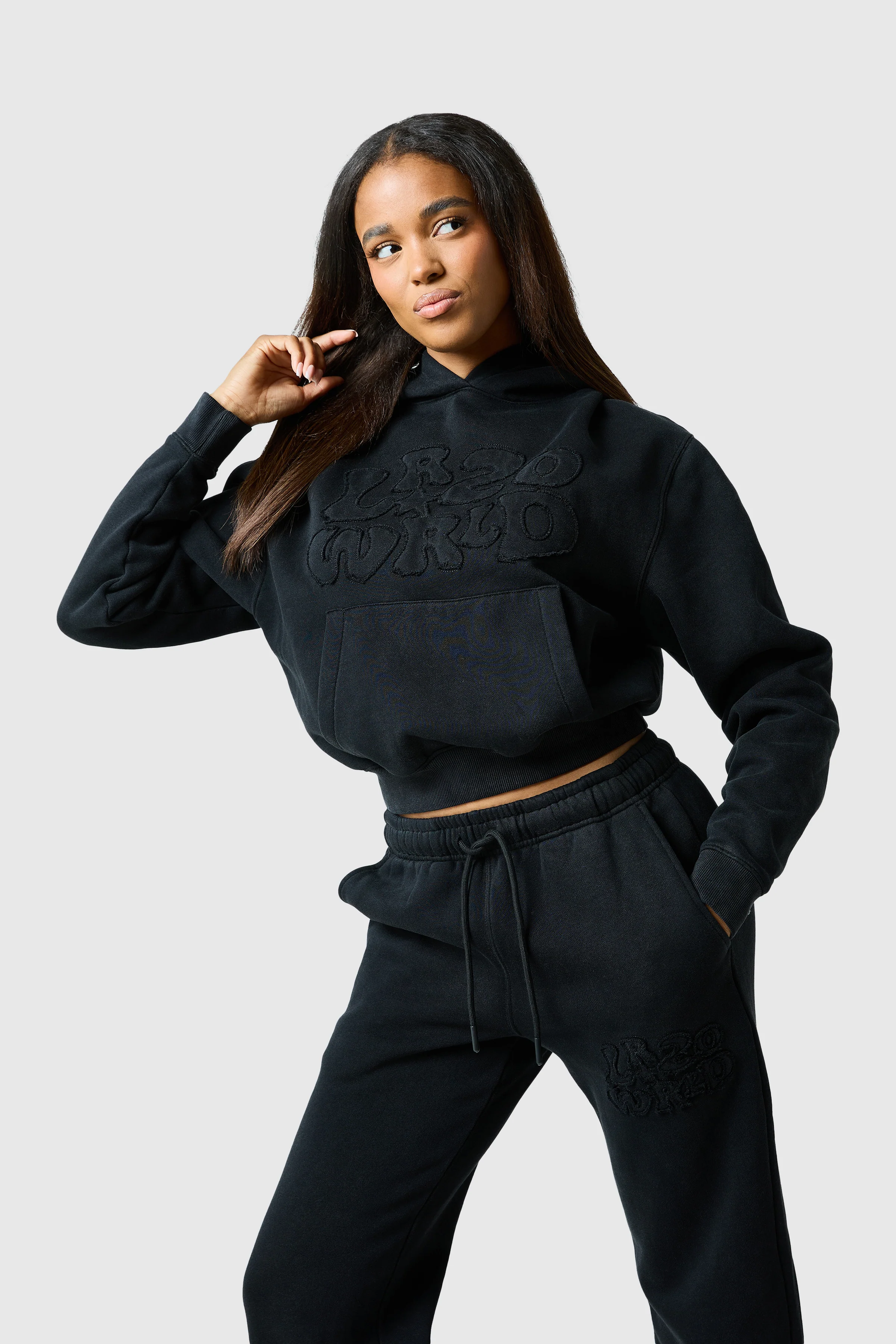 Womens Lrzo Wrld Applique Hood - Black - Image 3