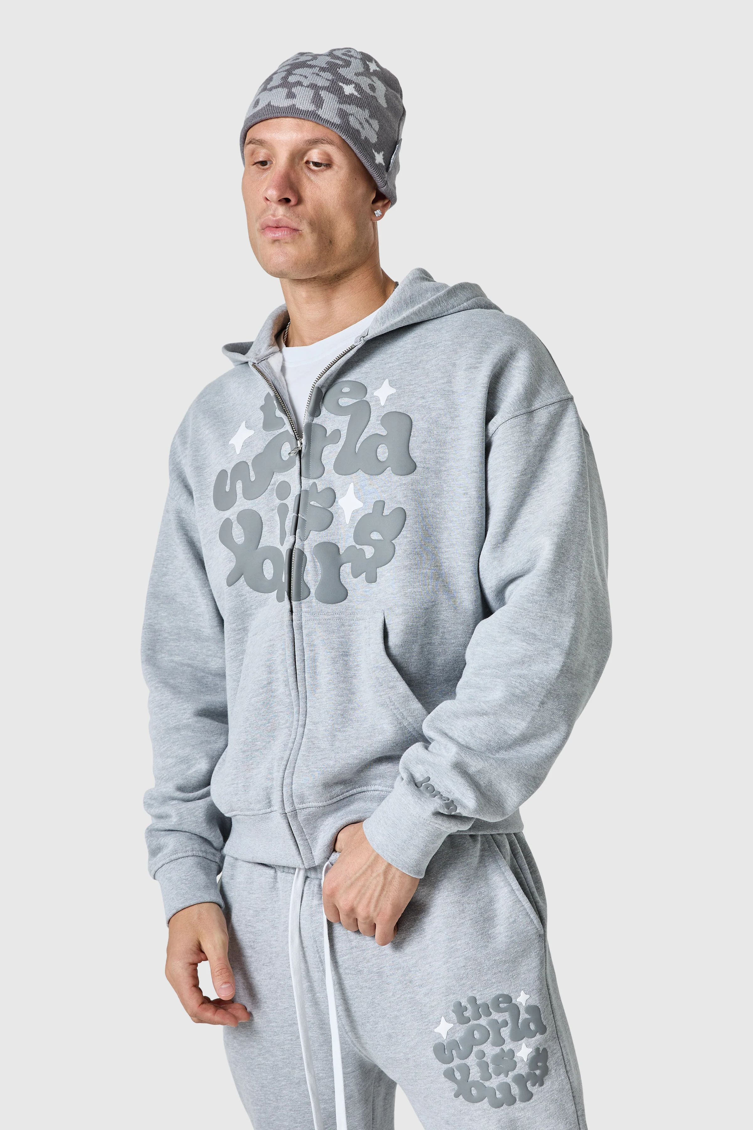 World Is Yours Fz Hood - Grey Marl - Image 5